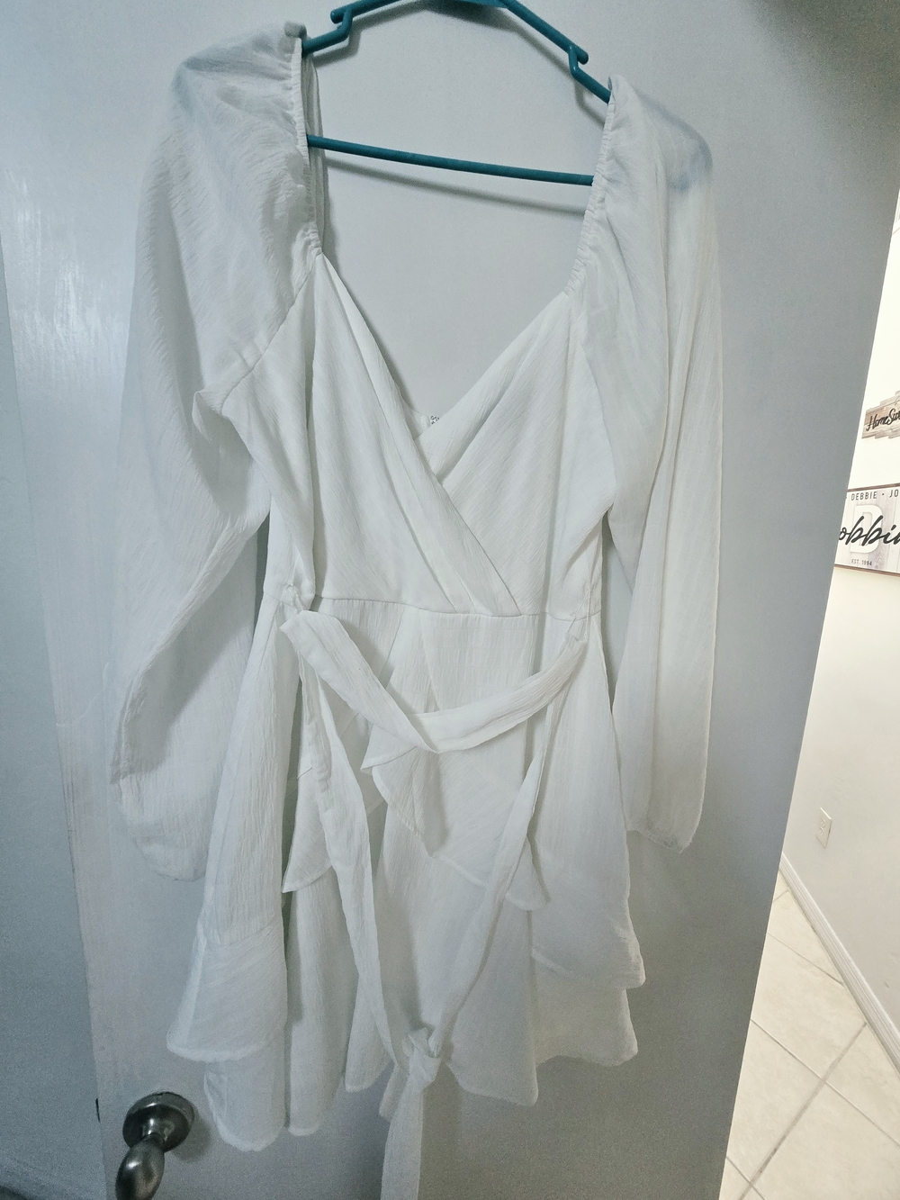 Trixxi White Long Sleeve Wrap Dress with Tie Waist